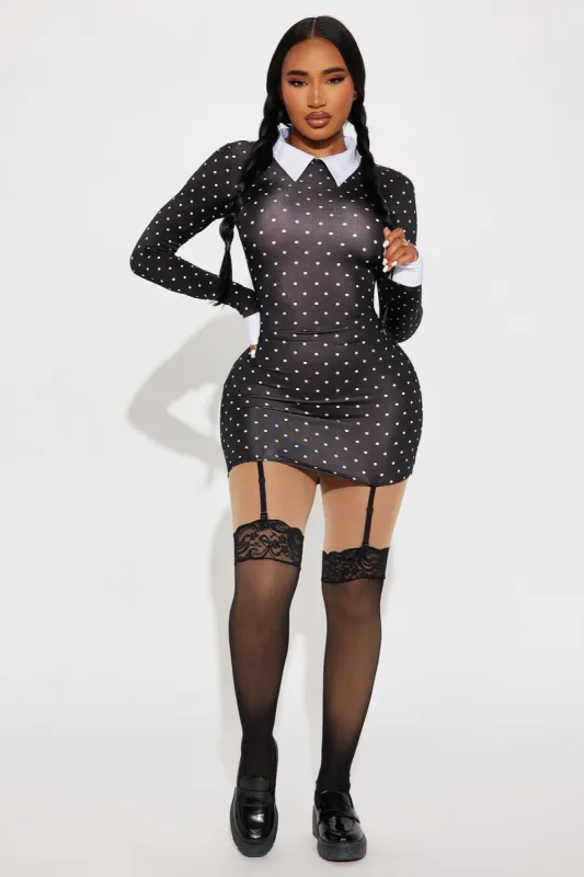 Gloomy Midweek Gal Dress Costume - Black/White sold by Fashion Nova