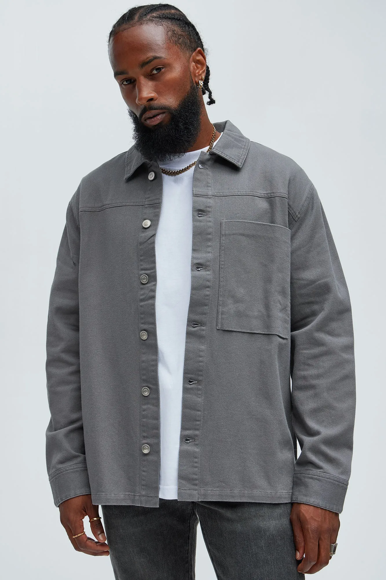 Yorktown Twill Overshirt - Grey sold by Fashion Nova