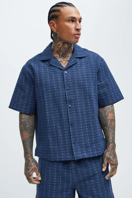 Daryn Jacquard Shirt - Navy sold by Fashion Nova