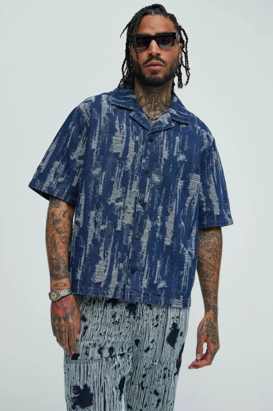 De Soto Jacquard Denim Shirt - Blue Wash sold by Fashion Nova