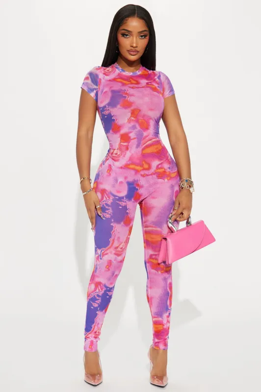 Fantasy World Mesh Jumpsuit - Purple/combo sold by Fashion Nova