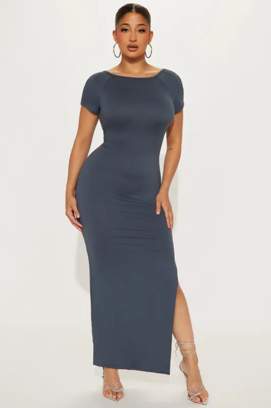 Anna Backless Maxi Dress - Charcoal sold by Fashion Nova