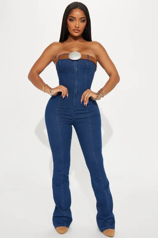 Kelly Denim Jumpsuit - Medium Wash sold by Fashion Nova