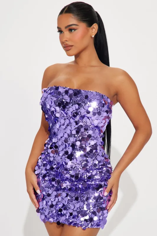 Amber Sequin Mini Dress - Purple sold by Fashion Nova