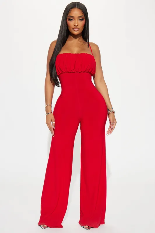 One Step Closer Jumpsuit  - Red sold by Fashion Nova
