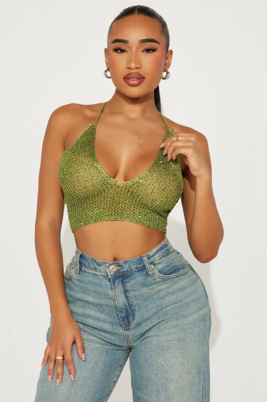 Miami Nights Sequin Crochet Top - Green sold by Fashion Nova