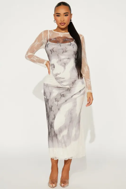 Willow Lace Maxi Dress - Cream/combo sold by Fashion Nova