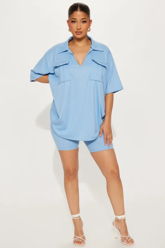 The Thrill Of It Ribbed Short Set - Light Blue sold by Fashion Nova