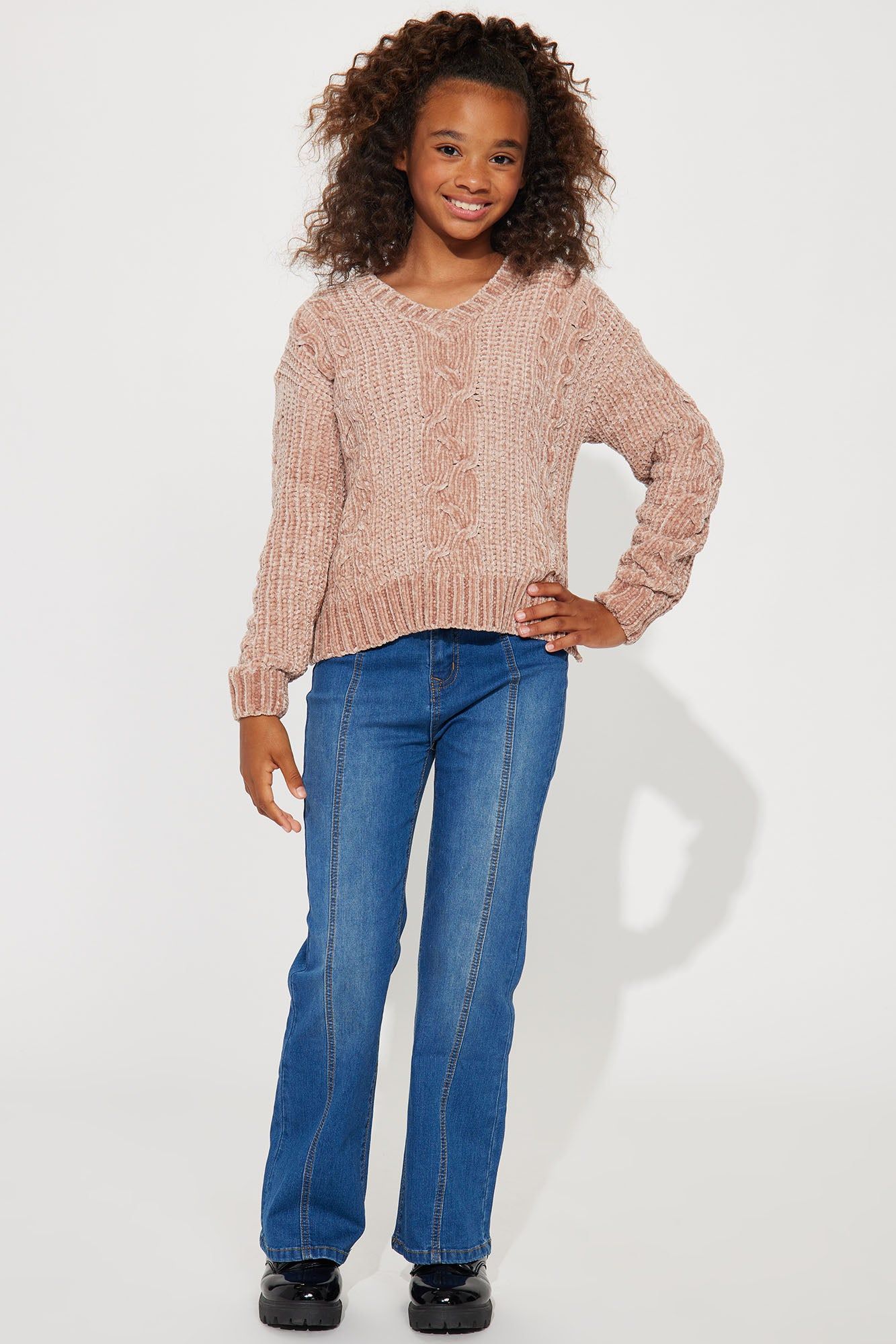 Mini Chenille V Neck Cable Stitch Sweater - Taupe sold by Fashion Nova product image thumbnail 2