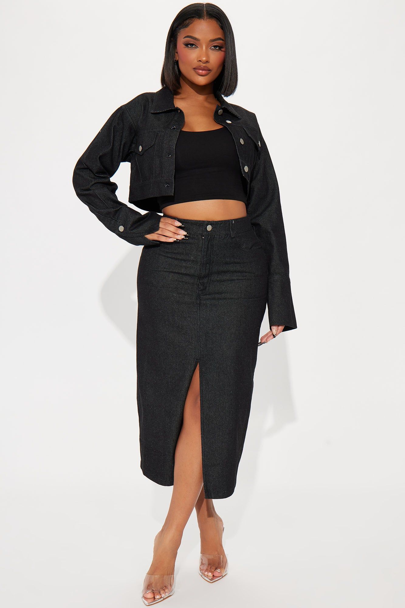 Simply Yours Denim Skirt Set - Black sold by Fashion Nova