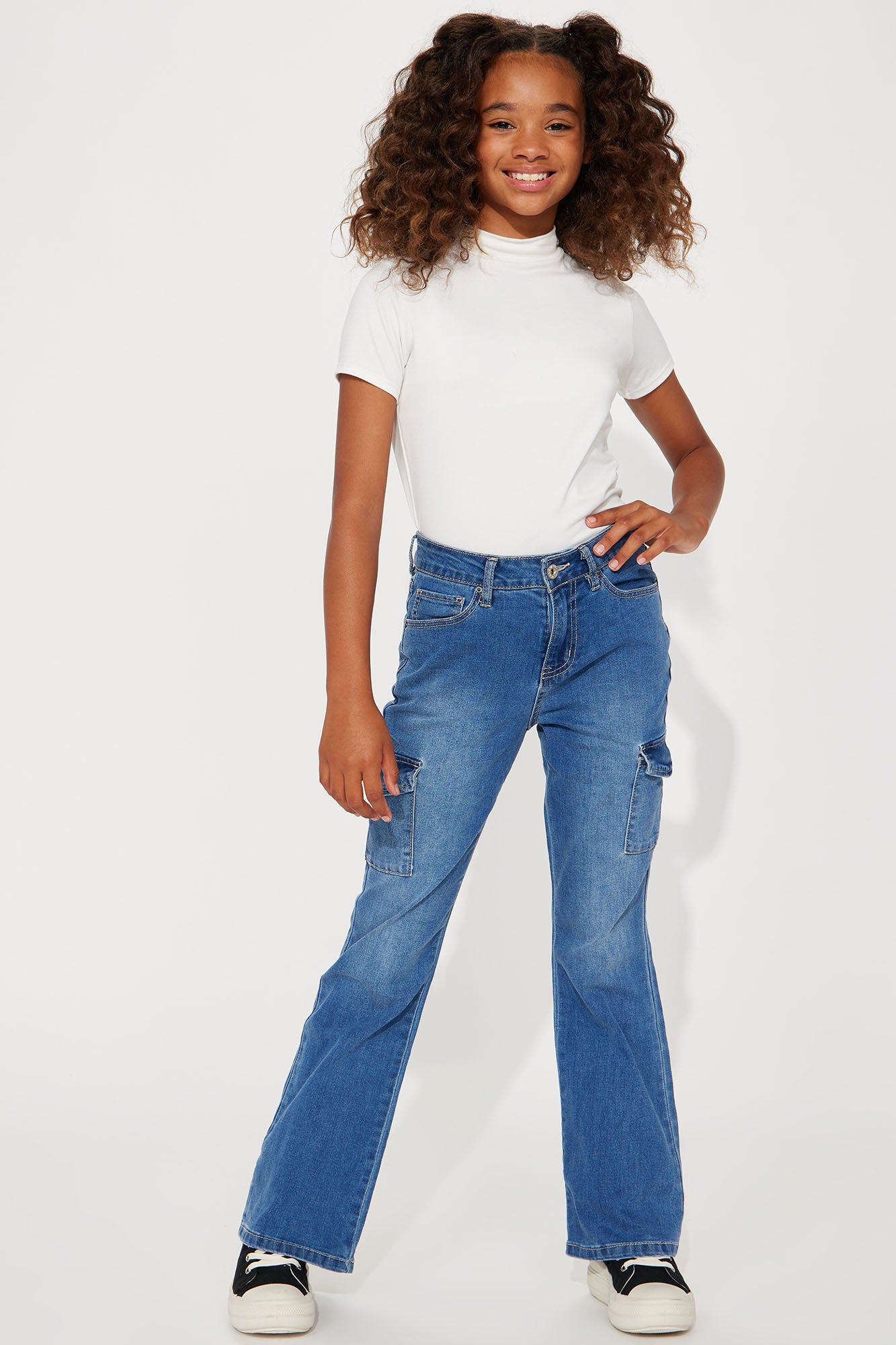 Mini Stare Away Flare Denim Cargo - Dark Wash sold by Fashion Nova