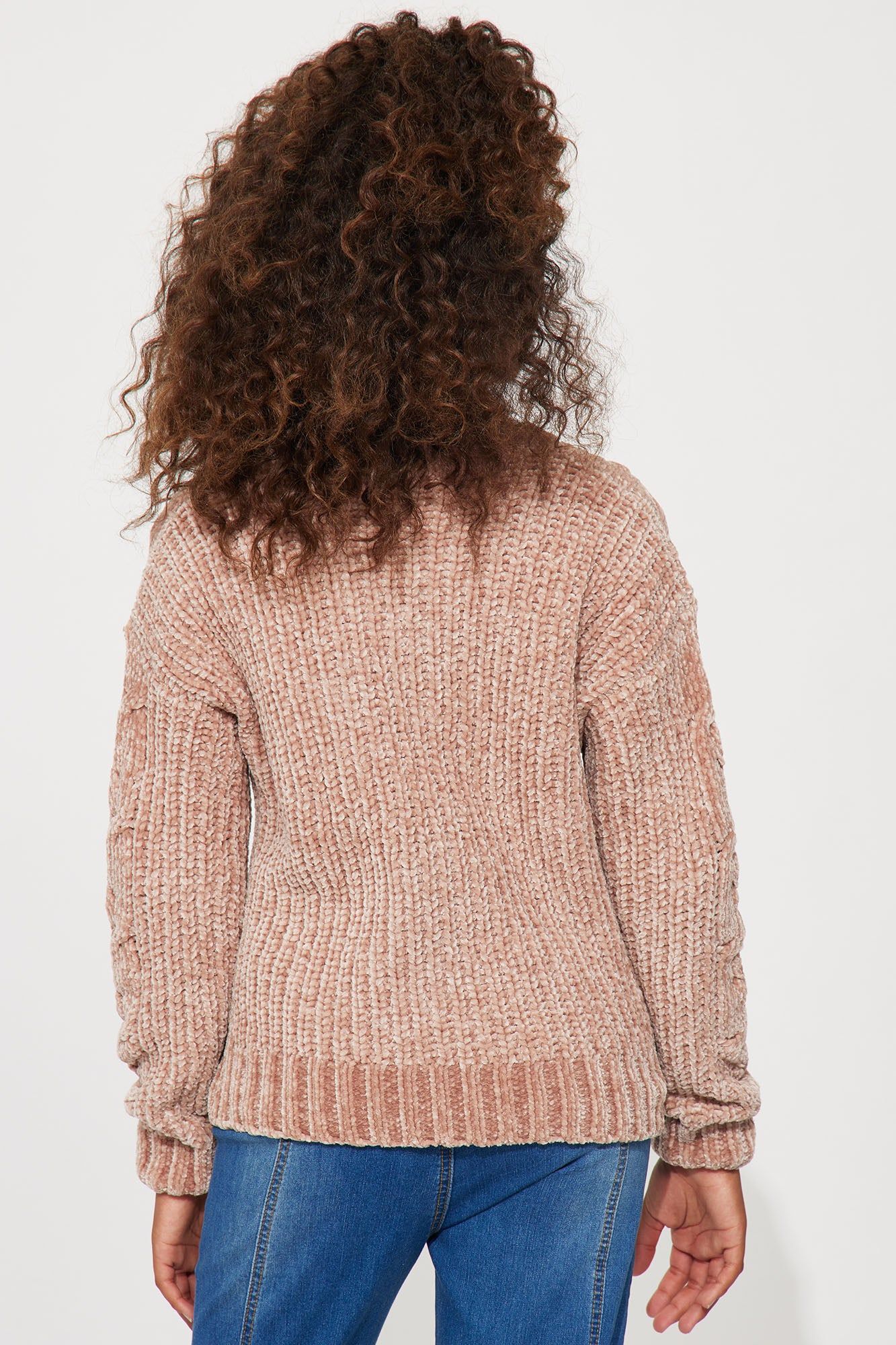 Mini Chenille V Neck Cable Stitch Sweater - Taupe sold by Fashion Nova product image thumbnail 3