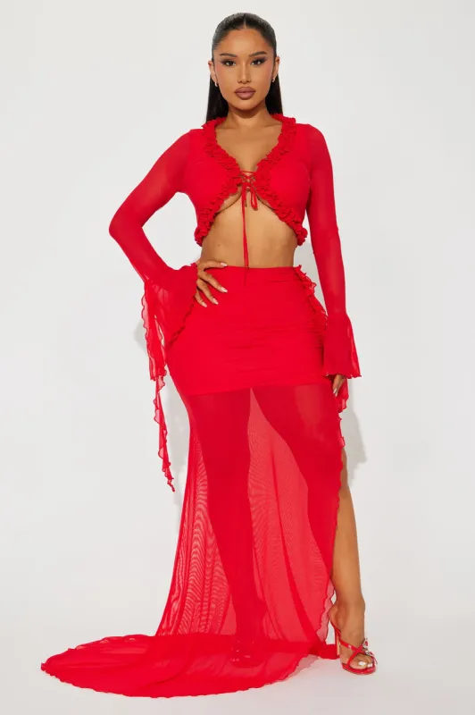 Mara Mesh Maxi Skirt Set - Red sold by Fashion Nova