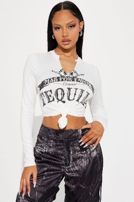 Mas Tequila Por Favor Crop Tee - Ivory sold by Fashion Nova