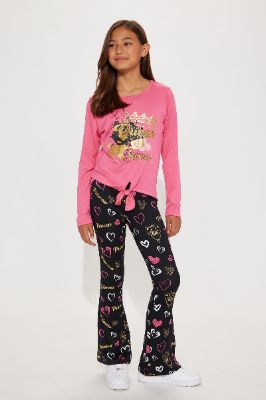 Mini Heart Queen Yummy Flare Legging Set - Pink/combo sold by Fashion Nova