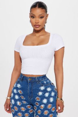 Sophie Square Neck Tee - White sold by Fashion Nova
