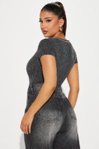 Keaton Short Sleeve Bodysuit - Charcoal sold by Fashion Nova