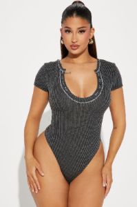 Keaton Short Sleeve Bodysuit - Charcoal sold by Fashion Nova