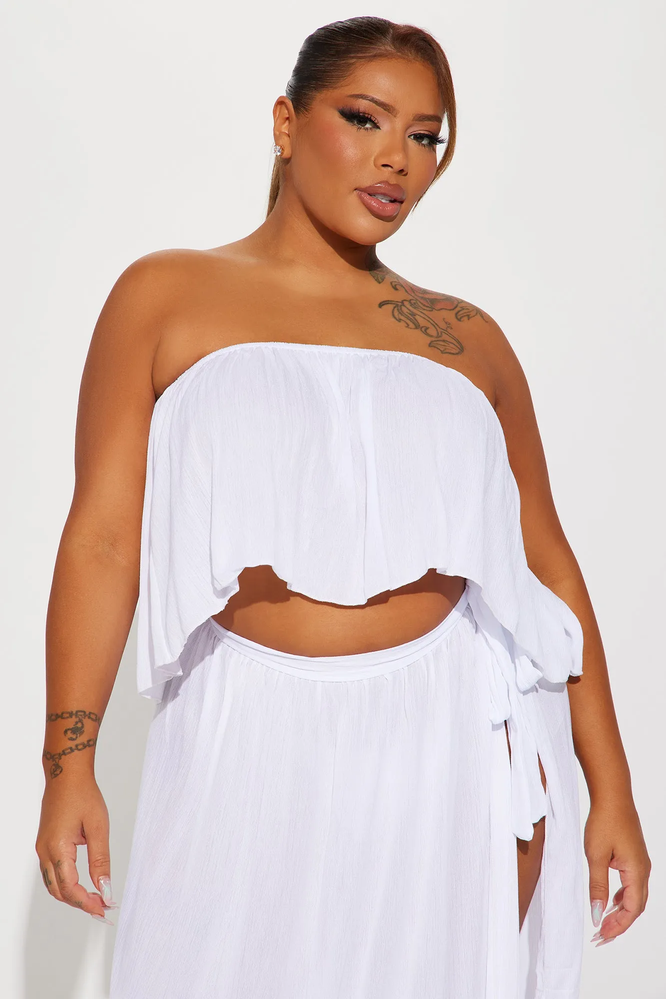 Island Sun Crinkle Gauze Cover Up Skirt Set - White sold by Fashion Nova product image thumbnail 5