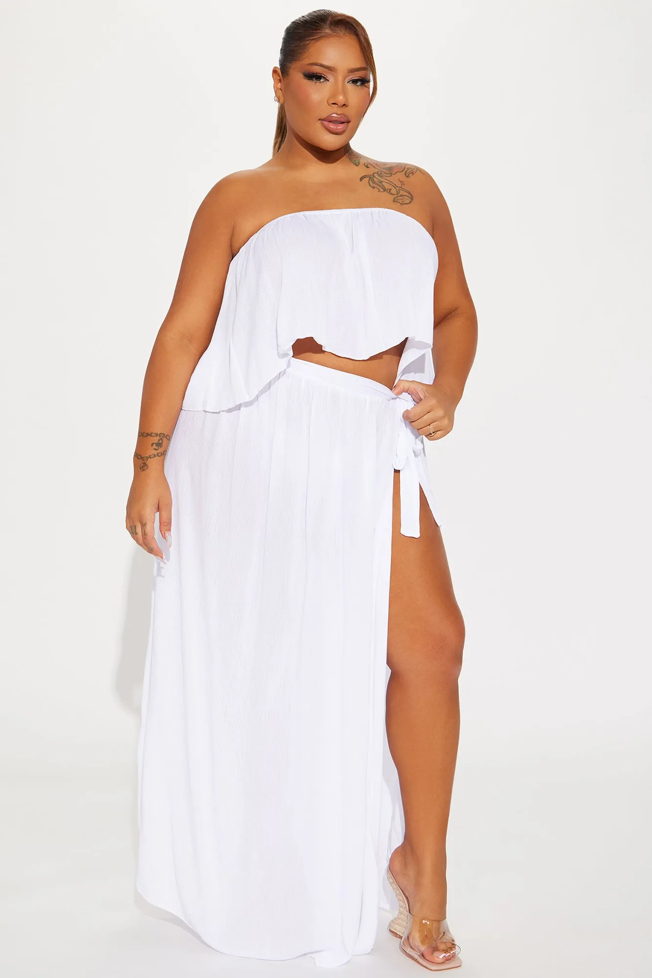 Island Sun Crinkle Gauze Cover Up Skirt Set - White sold by Fashion Nova product image thumbnail 4
