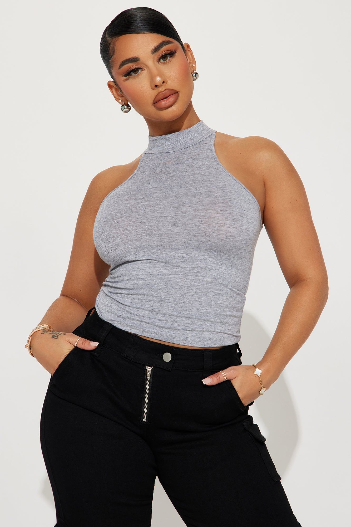 Myra Mock Neck Tank Top - Heather Grey sold by Fashion Nova