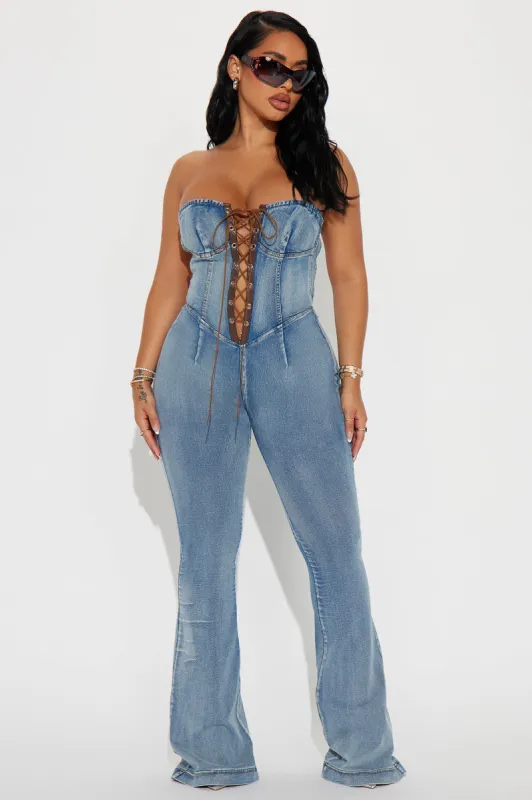 Giddy Up Girl Denim Jumpsuit - Light Wash sold by Fashion Nova