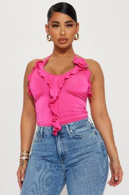 Sippin Rosé Ruffle Top - Hot Pink sold by Fashion Nova