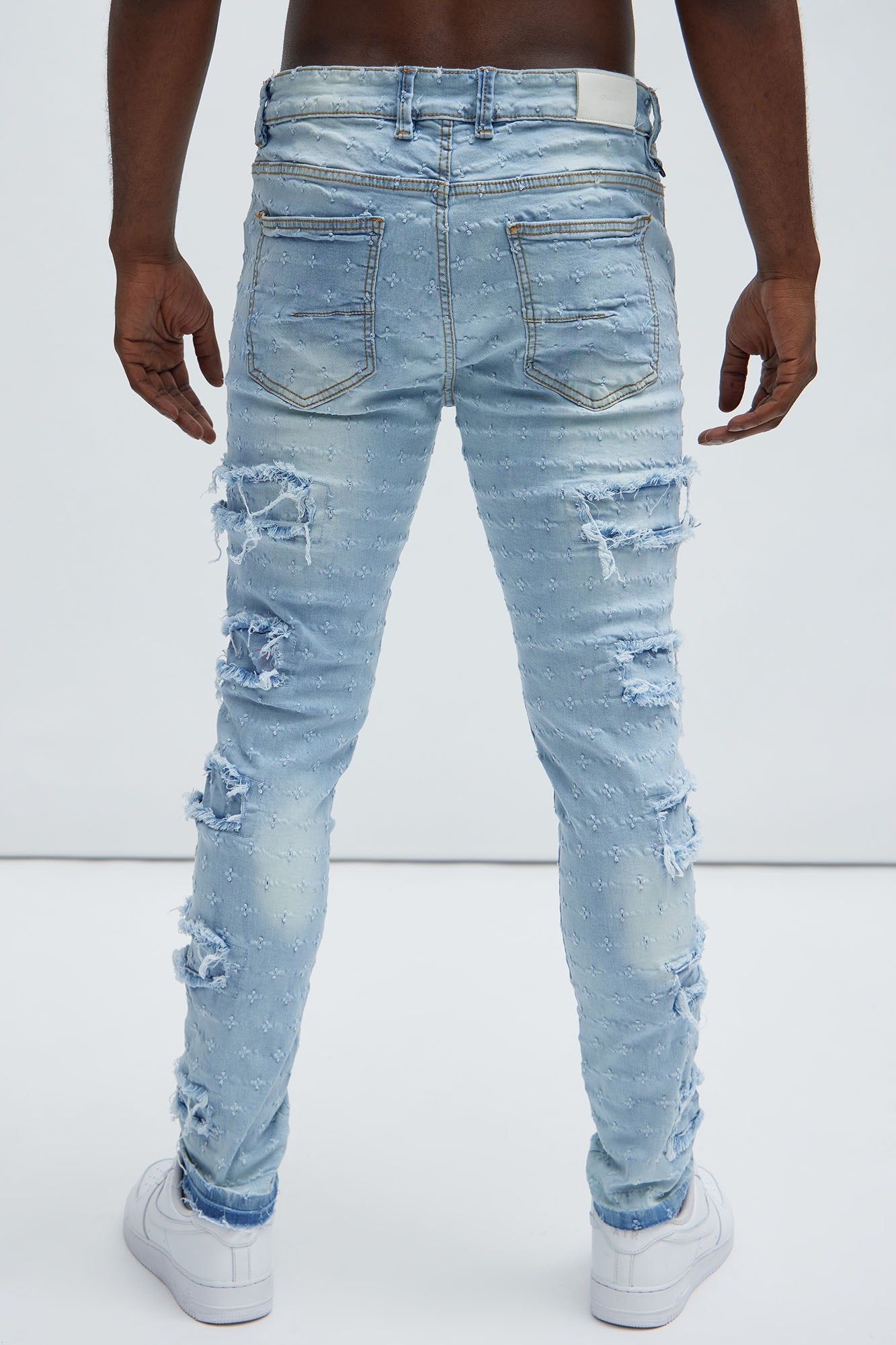 With Me Distressed Jacquard Skinny Jeans - Light Blue Wash sold by Fashion Nova product image thumbnail 5