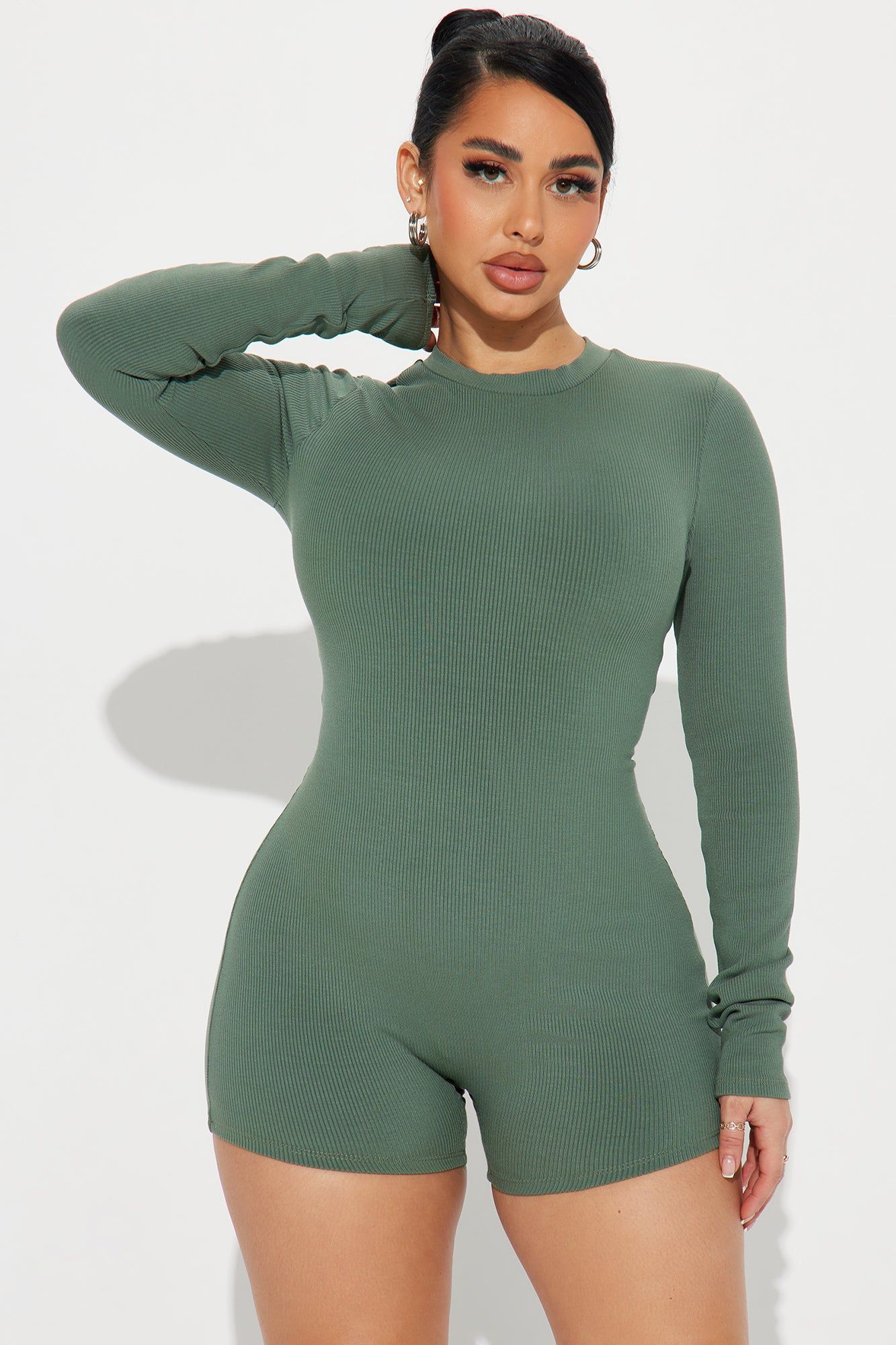 Maribel Snatched Romper - Olive 2 sold by Fashion Nova
