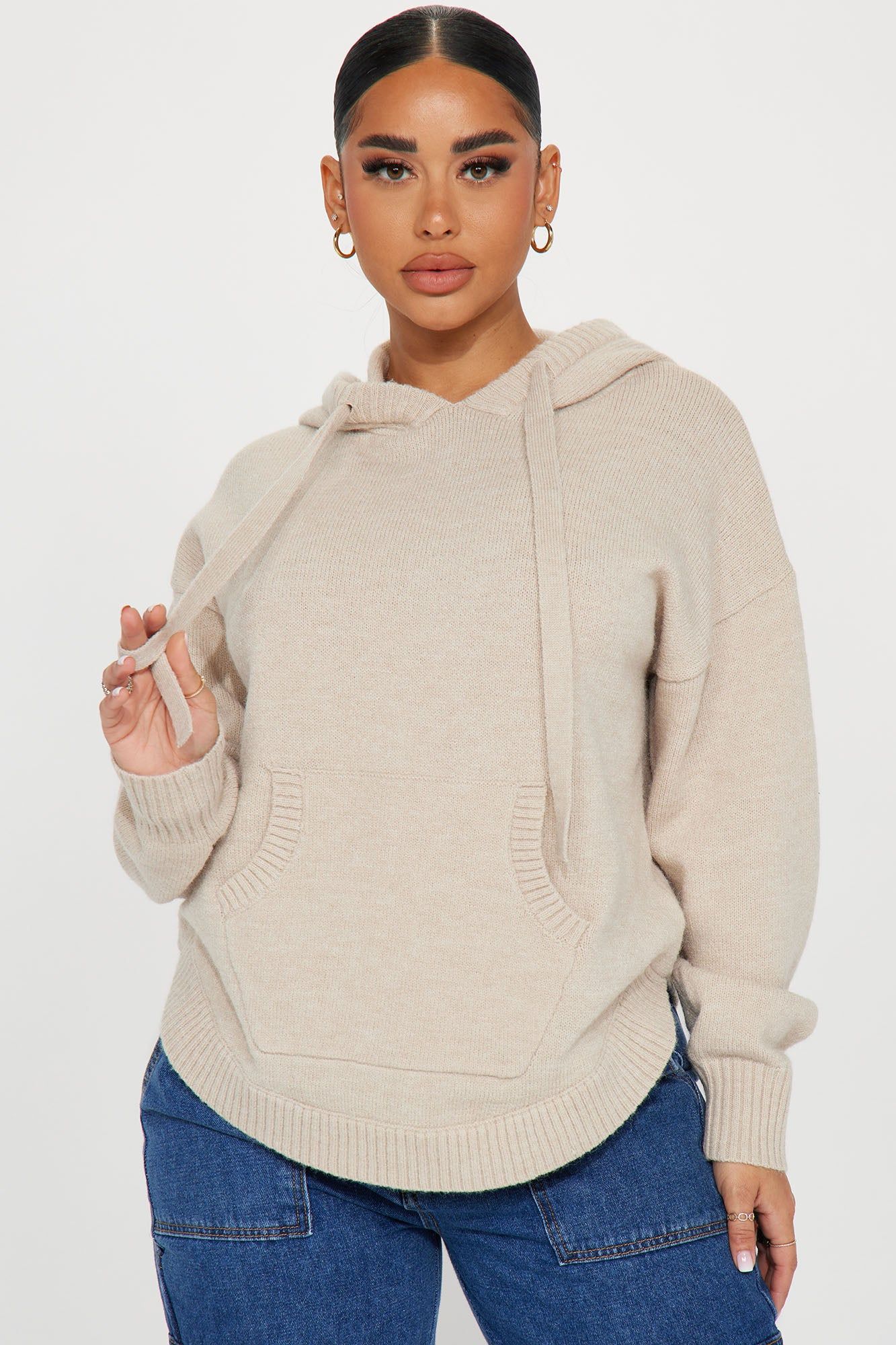 Never Parting Ways Hooded Sweater - Taupe sold by Fashion Nova