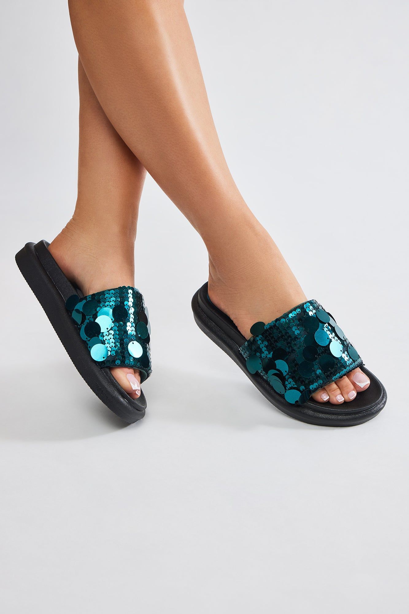 Girly Things Sequin Casual Slides - Hunter sold by Fashion Nova