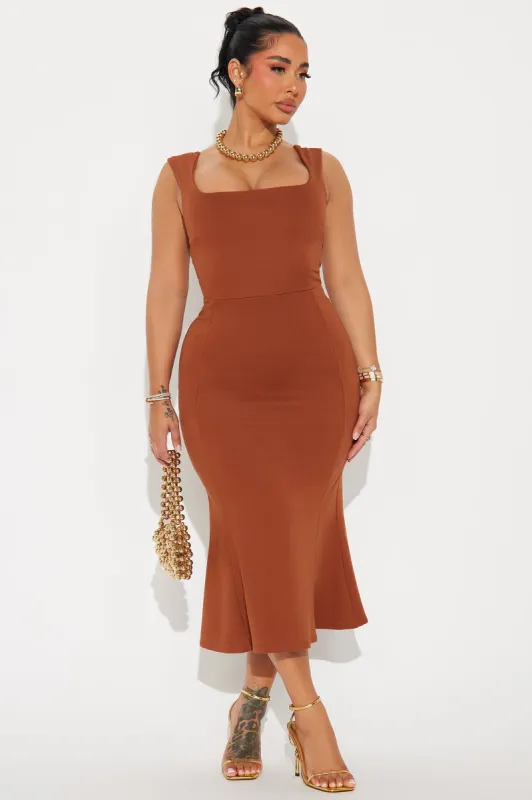 Building An Empire Fit and Flare Midi Dress - Brown sold by Fashion Nova
