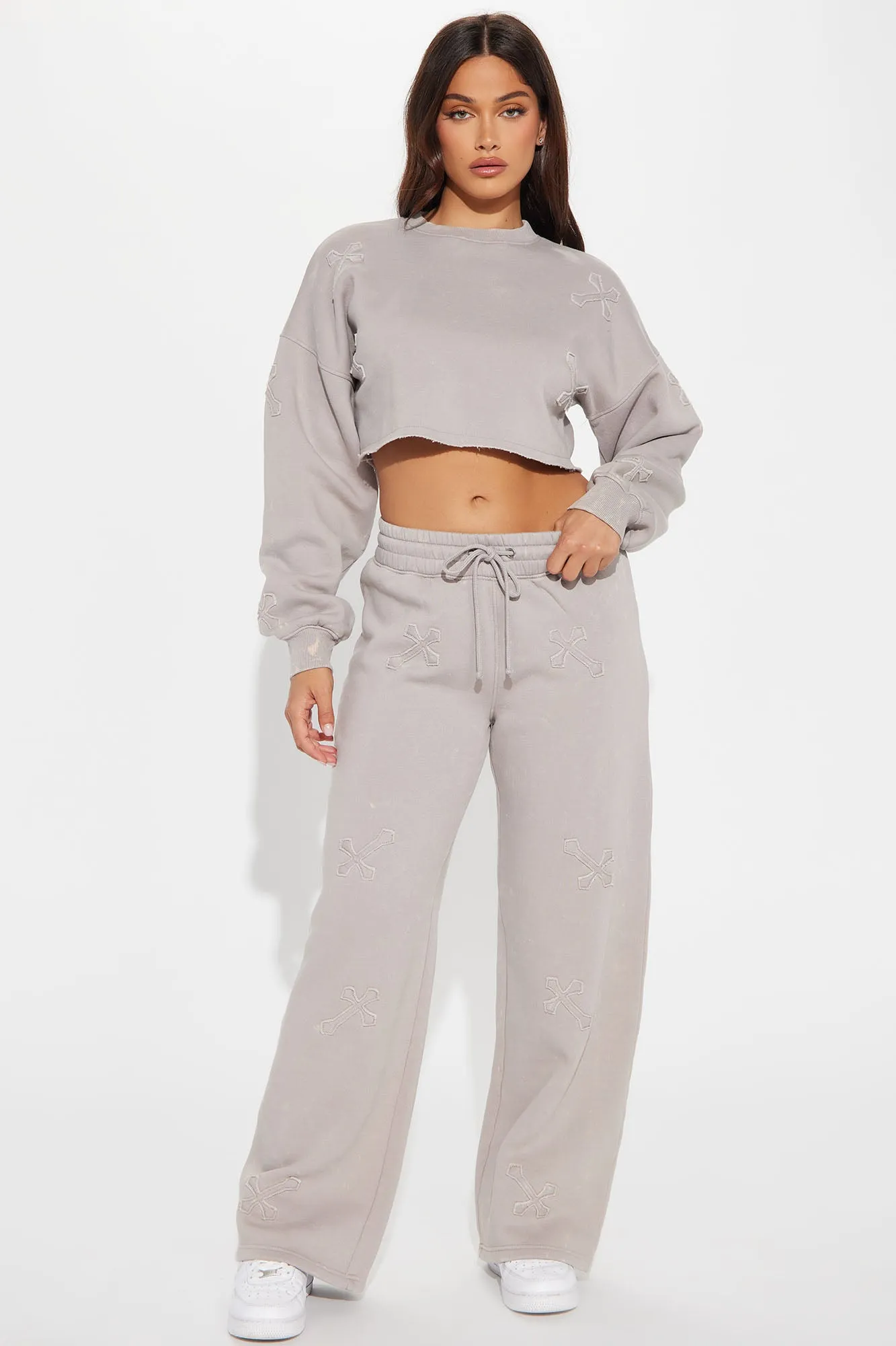 Wake Up Blessed Washed Pant - Grey/combo sold by Fashion Nova