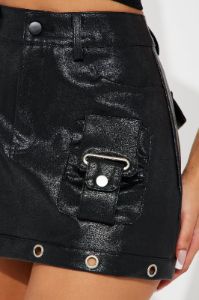Lose Control Faux Leather Cargo Mini Skirt - Black sold by Fashion Nova