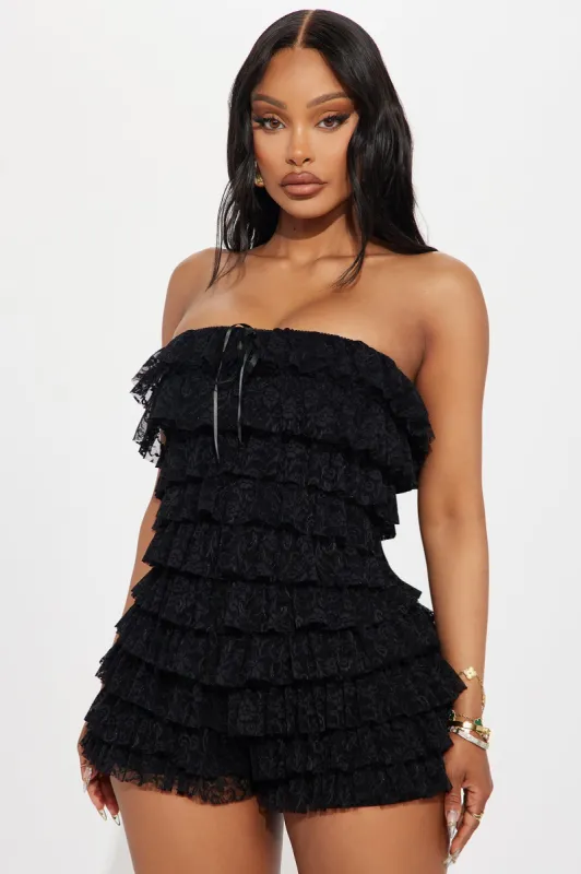 Coquette Cutie Lace Romper - Black sold by Fashion Nova
