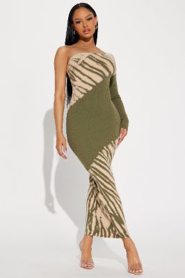 Elise Ribbed Maxi Dress - Olive sold by Fashion Nova