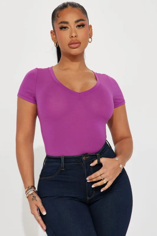 Jess V Neck Short Sleeve Top - Purple sold by Fashion Nova