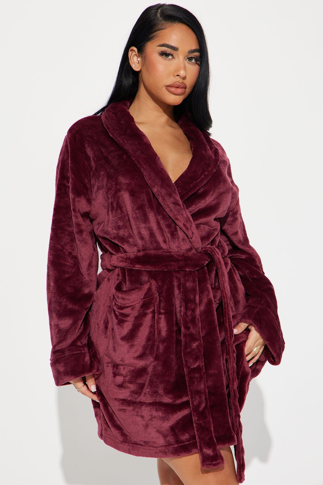 Major Relaxation Plush PJ Robe - Burgundy sold by Fashion Nova