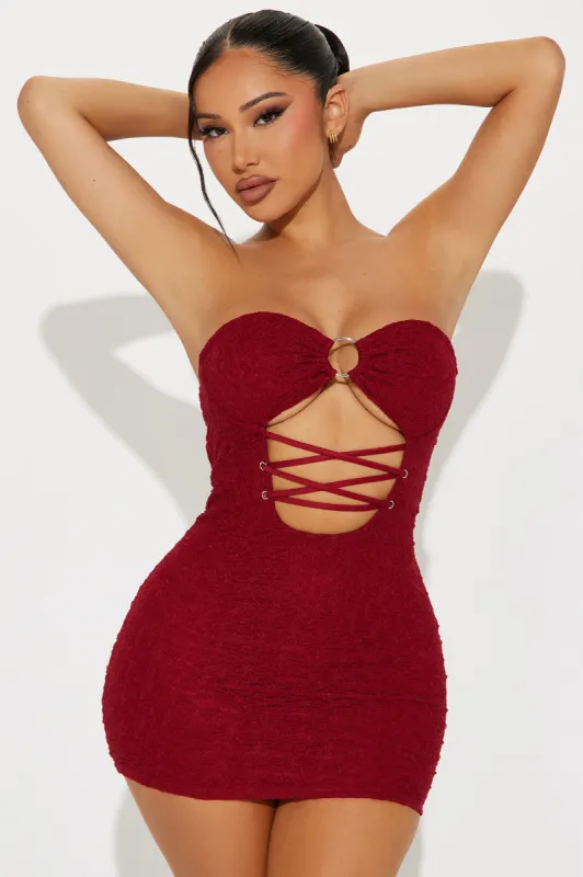 Siren Eyes Lace Micro Mini Dress - Burgundy sold by Fashion Nova