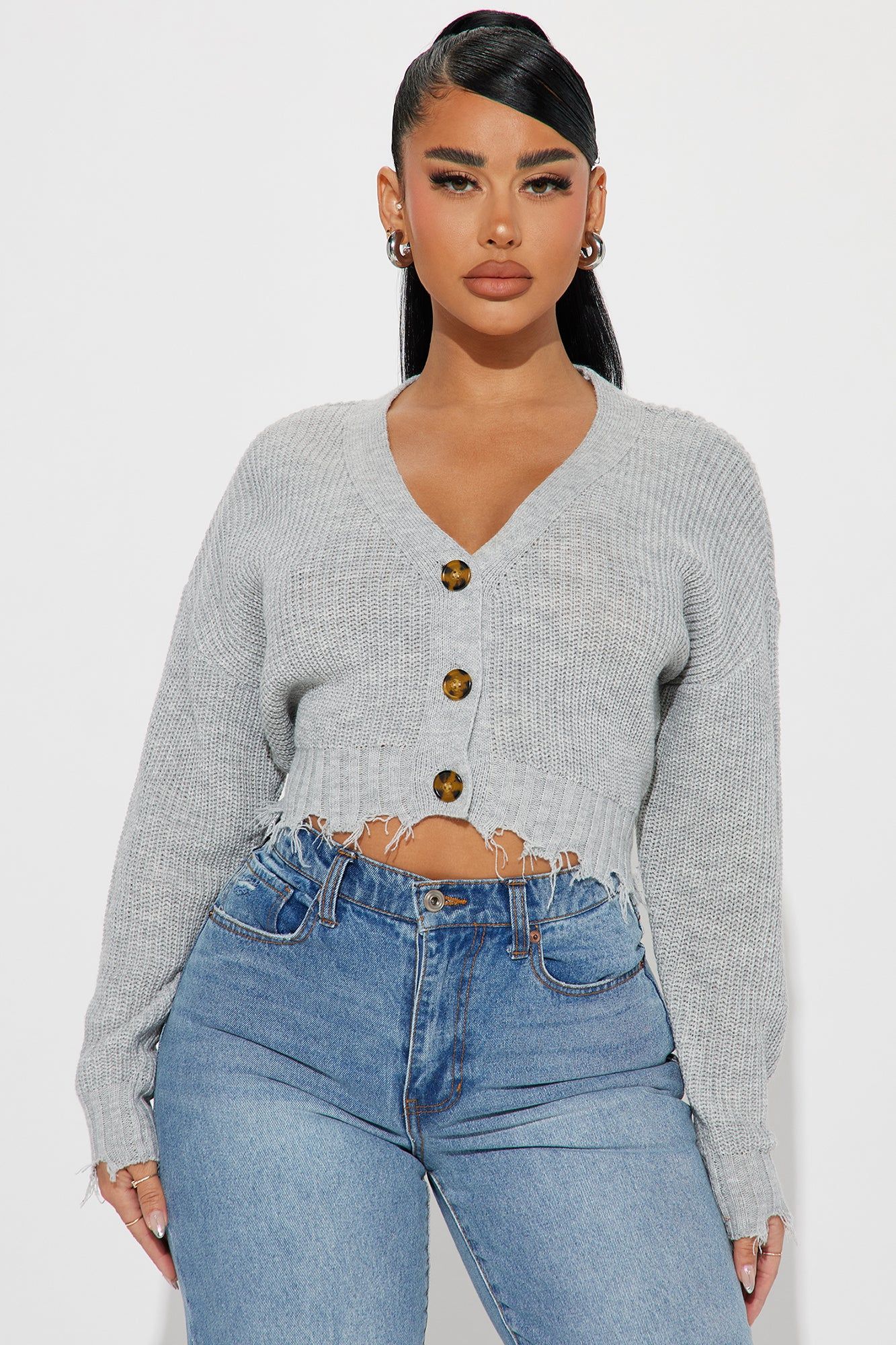 Stayin' With Trends Cropped Cardigan - Heather Grey sold by Fashion Nova