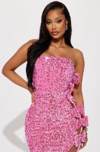 Emily Sequin Bow Gown - Pink sold by Fashion Nova