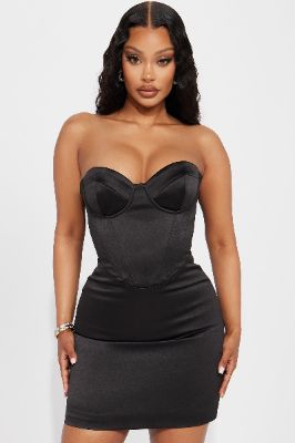 Natalia Satin Mini Dress - Black sold by Fashion Nova