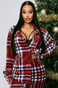Christmas Is Coming Plush PJ Pant Set - Red/combo sold by Fashion Nova