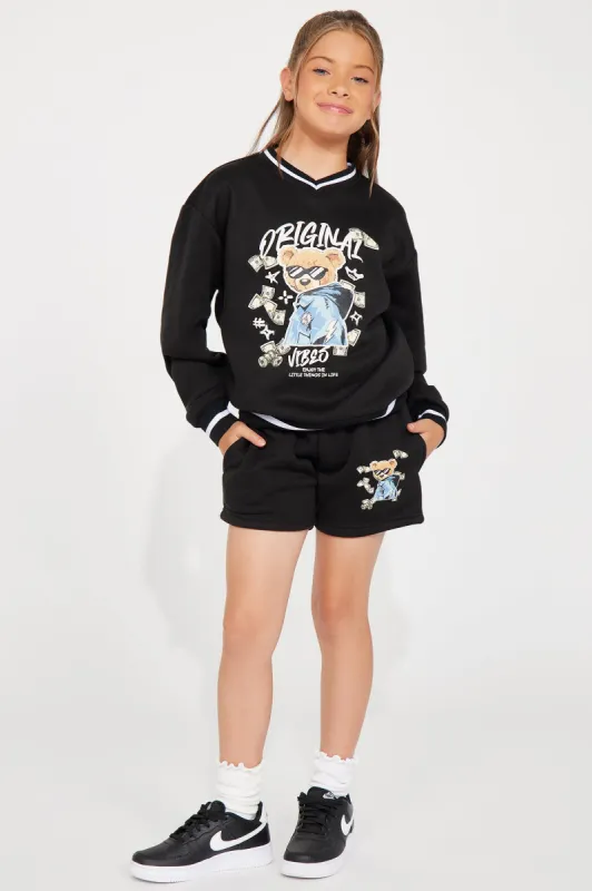 Mini Original Baddie Fleece Short Set - Black sold by Fashion Nova