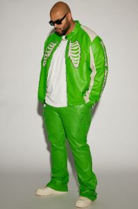 Bones Faux Leather Motocross Jacket - Green sold by Fashion Nova