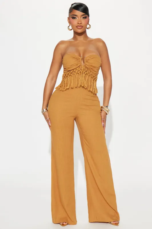 Take Me To Cabo Linen Jumpsuit - Mocha sold by Fashion Nova