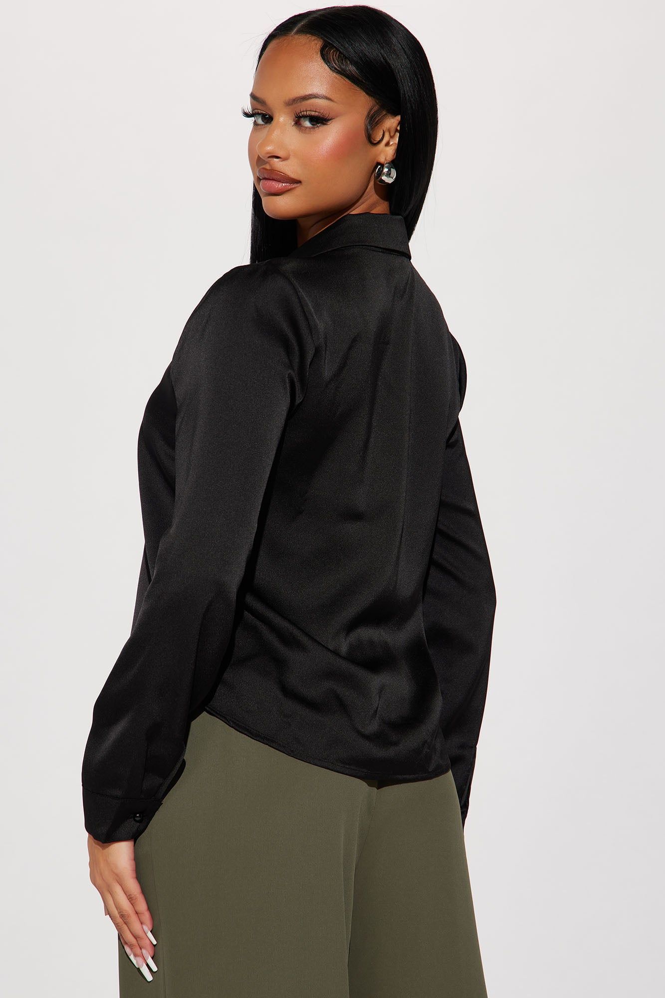 On Time Satin Shirt - Black sold by Fashion Nova product image thumbnail 3