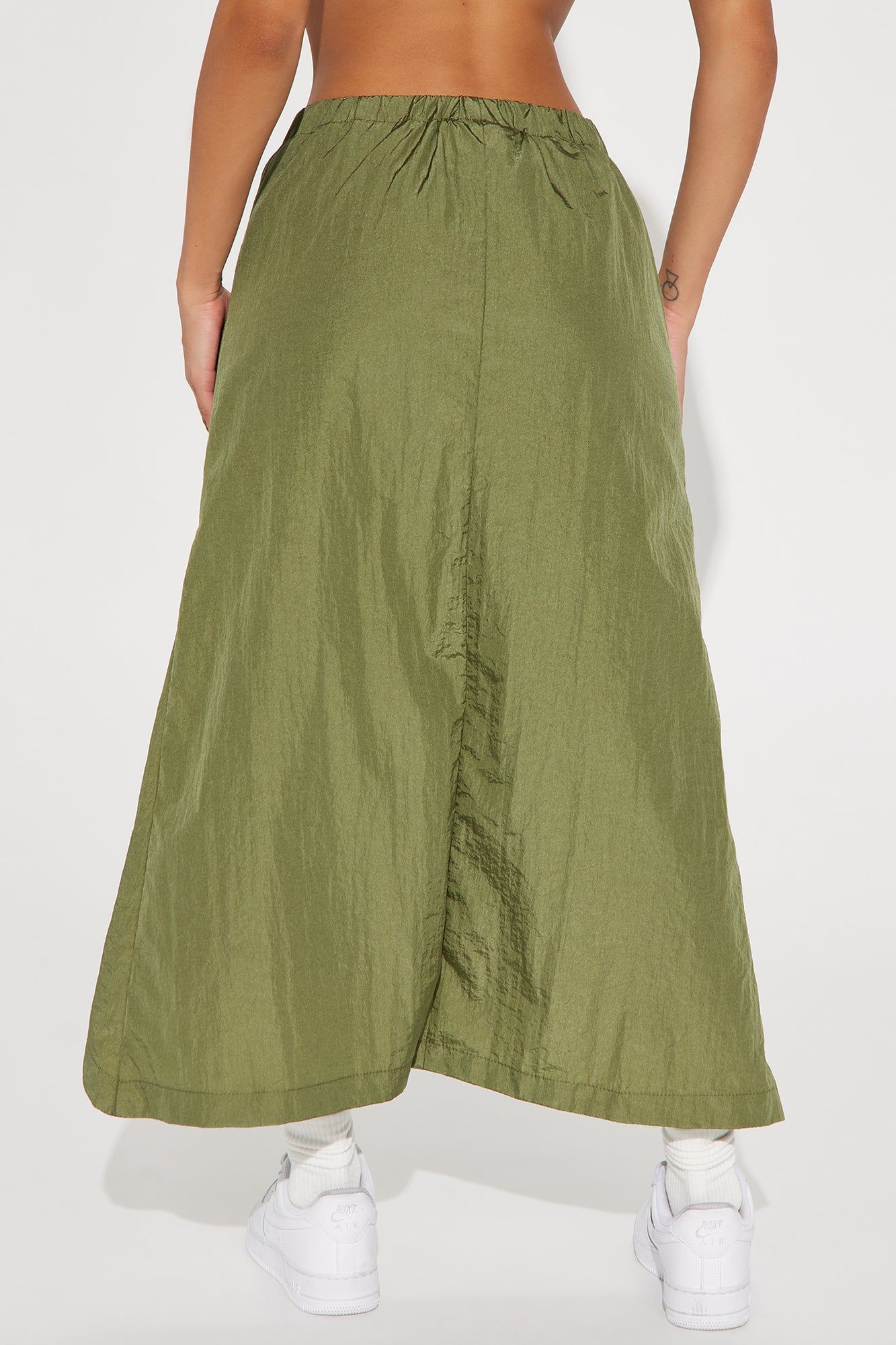 Breakaway Ruched Parachute Midi Skirt - Olive sold by Fashion Nova product image thumbnail 3
