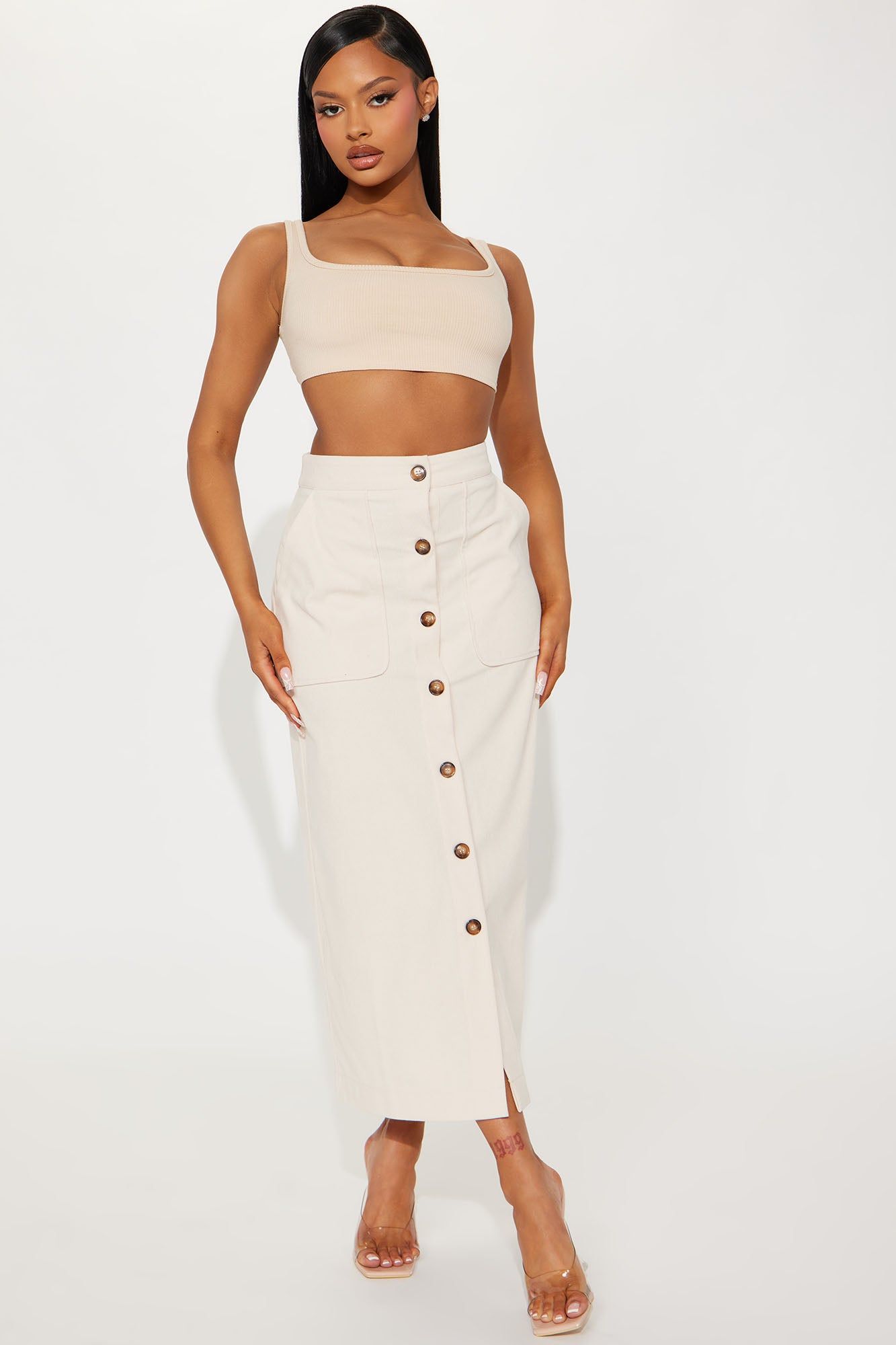Straighten Out Corduroy Skirt - Cream sold by Fashion Nova