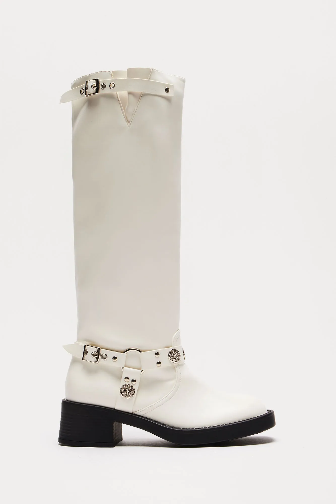 Marrakech Buckle Knee High Boots - White sold by Fashion Nova
